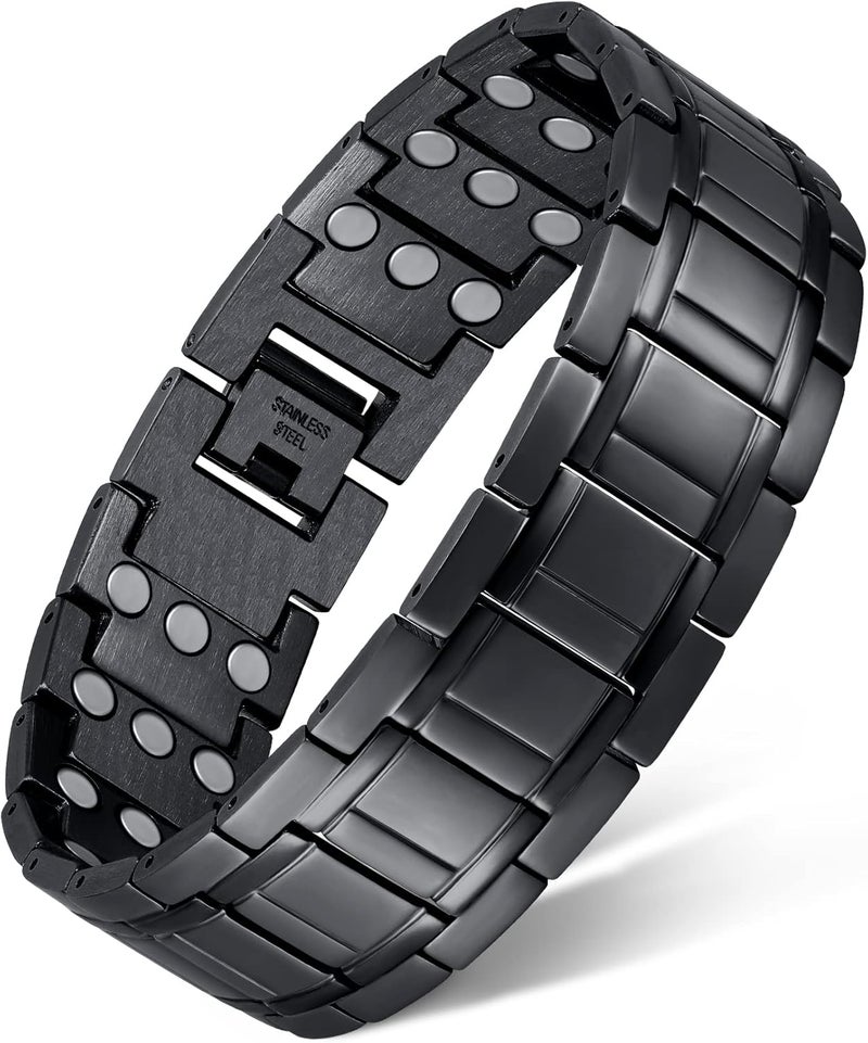 Feraco 3X Magnetic Bracelets for Men Titanium Steel Magnetic Bracelet with 3 Rows Magnets (Black) - Image 1